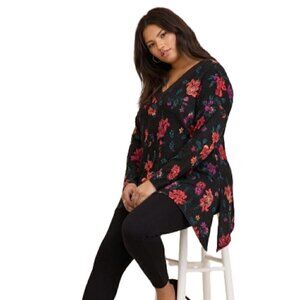 Torrid Super Soft Plush Floral Printed Button Down High Low Tunic